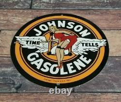 Vintage Johnson Gasoline Porcelain Gas Service Station Pump Plate Ad Sign