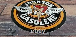 Vintage Johnson Gasoline Porcelain Gas Service Station Pump Plate Ad Sign