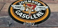 Vintage Johnson Gasoline Porcelain Gas Service Station Pump Plate Ad Sign