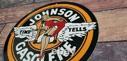 Vintage Johnson Gasoline Porcelain Gas Service Station Pump Plate Ad Sign