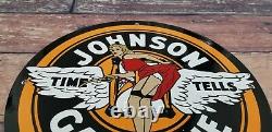 Vintage Johnson Gasoline Porcelain Gas Service Station Pump Plate Ad Sign