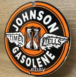 Vintage Johnson Gasoline Porcelain Sign Dealership Gas Station Service Motor Oil