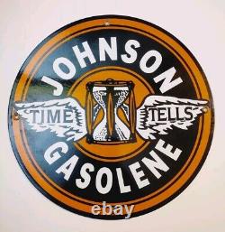 Vintage Johnson Gasoline Porcelain Sign Gas Service Station Pump Sign