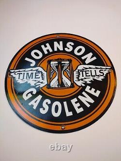 Vintage Johnson Gasoline Porcelain Sign Gas Service Station Pump Sign