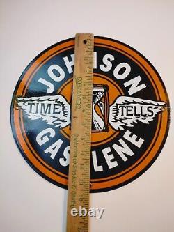 Vintage Johnson Gasoline Porcelain Sign Gas Service Station Pump Sign