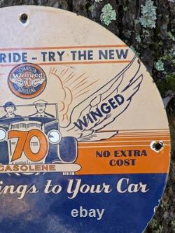 Vintage Johnson Gasoline Porcelain Sign Gives Wings To Your Car 12