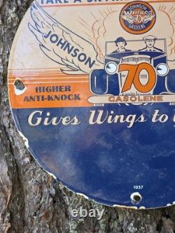 Vintage Johnson Gasoline Porcelain Sign Gives Wings To Your Car 12