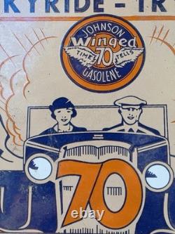 Vintage Johnson Gasoline Porcelain Sign Gives Wings To Your Car 12