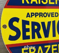 Vintage Kaiser Frazer Porcelain Dealership Sign Approved Service Gas Oil Auto