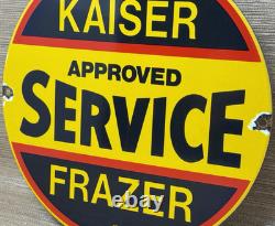 Vintage Kaiser Frazer Porcelain Dealership Sign Approved Service Gas Oil Auto