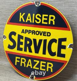 Vintage Kaiser Frazer Porcelain Dealership Sign Approved Service Gas Oil Auto