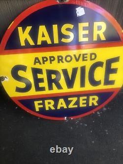 Vintage Kaiser Frazer approved service porcelain sign large