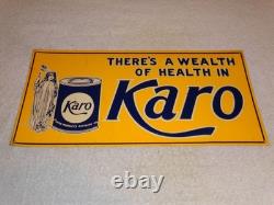 Vintage Karo Corn Products Indian Maiden 17.5 Embossed Metal Gasoline Oil Sign