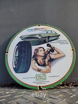 Vintage Kelly Tires Porcelain Sign Gas Station Oil Service Advertising Auto Part