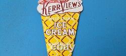 Vintage Kerr Views Ice Cream Porcelain Dairy Milk Gas General Store Pump Sign