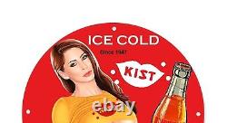 Vintage Kist Ice Cold Soft Drink Bottles Pinup Girl Porcelain Enamel Sign