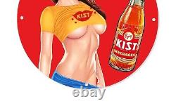 Vintage Kist Ice Cold Soft Drink Bottles Pinup Girl Porcelain Enamel Sign