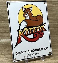 Vintage Kitfox Porcelain Sign Aerocraft Hangar Airplanes Fox Airplane Gas Oil