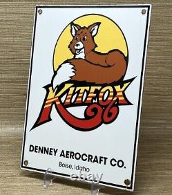 Vintage Kitfox Porcelain Sign Aerocraft Hangar Airplanes Fox Airplane Gas Oil