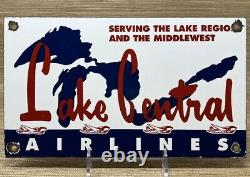Vintage Lake Central Airlines Porcelain Sign Great Lakes Midwest Airplane Hangar