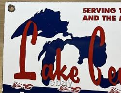 Vintage Lake Central Airlines Porcelain Sign Great Lakes Midwest Airplane Hangar