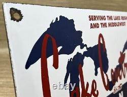 Vintage Lake Central Airlines Porcelain Sign Great Lakes Midwest Airplane Hangar