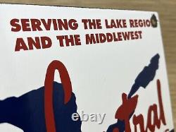 Vintage Lake Central Airlines Porcelain Sign Great Lakes Midwest Airplane Hangar