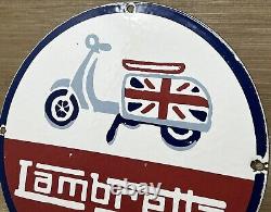 Vintage Lambretta Scooter Porcelain Sign Gas Station Pump Motor Oil Servie Vespa