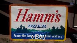Vintage Large 68x44 Metal Hamms Beer Sign Nice one Great Graphics Cabin Decor