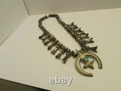 Vintage Large Native Navajo Sterling Silver Squash Blossom Necklace Signed Earl