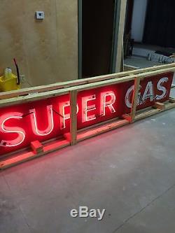 Vintage Large Porcelain Neon Gas Station Sign SUPER GAS