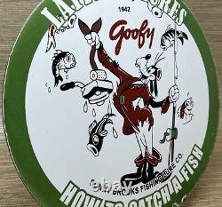 Vintage Layfield Fishing Lures Porcelain Sign Gas Oil Disney Goofy Penn Rapala