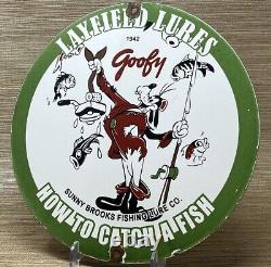 Vintage Layfield Fishing Lures Porcelain Sign Gas Oil Disney Goofy Penn Rapala
