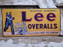 Vintage Lee Overalls Sign Old Jeans Metal Tacker Gas Oil Clothing Advertising