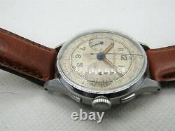 Vintage Leonidas Landeron 48 Triple Signed Chronograph Pre Heuer Circa 40's