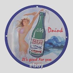 Vintage Lift Beverage Drink 1945 Oil Porcelain Gas Pump Sign
