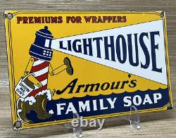Vintage Lighthouse Soap Porcelain Sign Marine Gas Station Convenient Store Oil