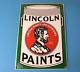 Vintage Lincoln Paints Porcelain General Store Service Station Pump Plate Sign