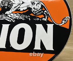 Vintage Lion Gasoline Porcelain Sign Gas Station Pump Plate Motor Oil Lubester