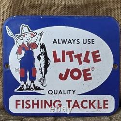 Vintage Little Joe Tackle Fish Lure Porcelain Sign Gas Oil Car Truck 7×6