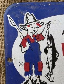 Vintage Little Joe Tackle Fish Lure Porcelain Sign Gas Oil Car Truck 7×6