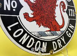 Vintage London Dry Gin Porcelain Sign Liquor Store Gas Oil England Union Jack