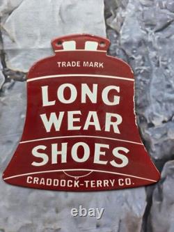 Vintage Long Wear Shoes Bell Porcelain Sign Car 8.5×7.5