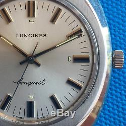 Vintage Longines Conquest Stainless Steel Watch 17J 1970 Signed Crown See Video