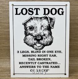 Vintage Lost Dog Porcelain Sign Gas Oil Fun Humor Restaurant Bar Hardware Store