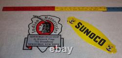 Vintage Lot 2 Diecut Porcelain Sunoco Donald Duck Indian Motorcycle Gas Oil Sign