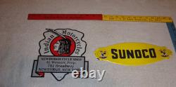 Vintage Lot 2 Diecut Porcelain Sunoco Donald Duck Indian Motorcycle Gas Oil Sign