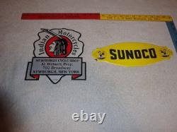 Vintage Lot 2 Diecut Porcelain Sunoco Donald Duck Indian Motorcycle Gas Oil Sign