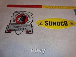 Vintage Lot 2 Diecut Porcelain Sunoco Donald Duck Indian Motorcycle Gas Oil Sign