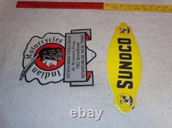 Vintage Lot 2 Diecut Porcelain Sunoco Donald Duck Indian Motorcycle Gas Oil Sign